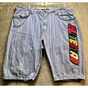 Elite Premium Denim Hickory Striped Shorts Embroidered Elitestar Men's‎ 40